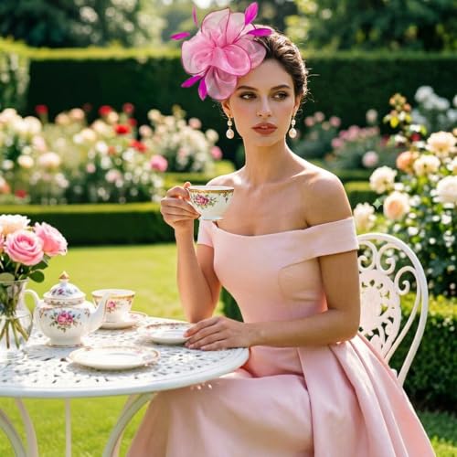 Image of DRESHOW Fascinators Hat Tea Party Headwear Ribbons Feathers on a Headband and a Clip for Women