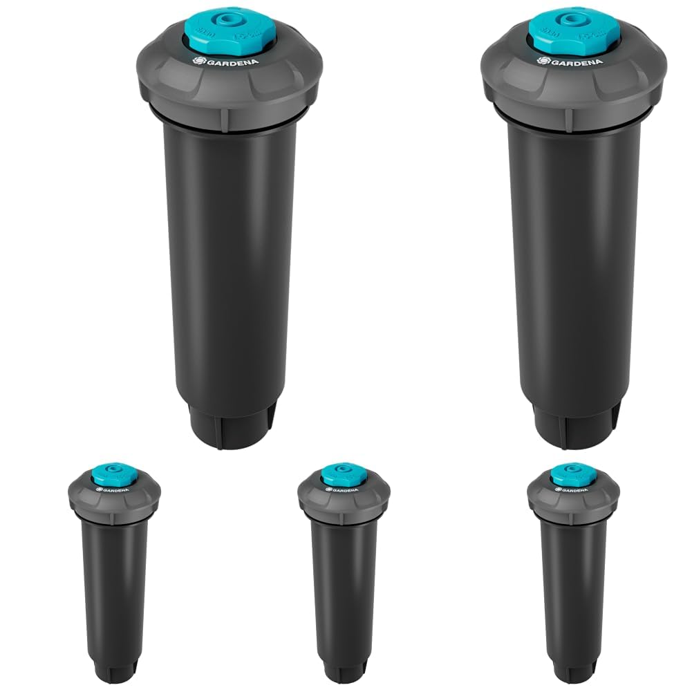 Gardena Sprinklersystem Irrigatore Pop-up SD30: sistema di irrigazione pop-up per prati piccoli fino a 30 m², gittata 1,5–3 m, con ugello, filetto femmina 1/2 pollici (8241-20) (Confezione da 5)