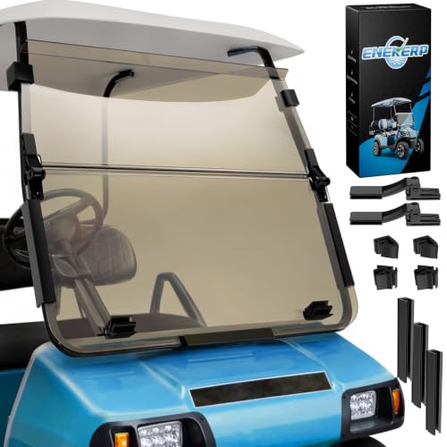ENEKERP Golf Cart Windshield for Club Car DS 2000-Up Gas and Electric Fit Tapered Front Struts Only 5MM PC Club Car DS Windshield with Heavy Duty Hinges UV-Proof & Impact Resistant (Tinted)