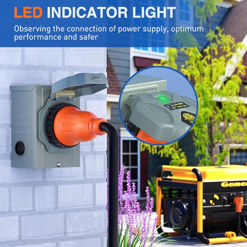 Image of Nilight 30AMP Generator Power Inlet Box Pre-drilled ETL Listed NEMA L5-30P | 125V Receptacle Boxes LED Indicator Enclosed Lockable Waterproof Outlet for RV Camper Outdoor Use