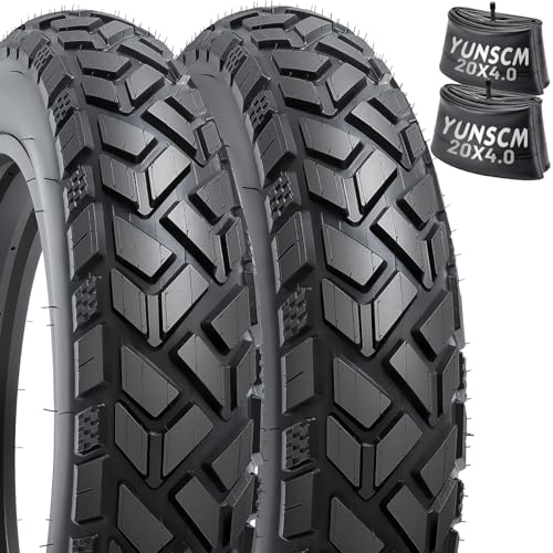 2-PCS 20" Heavy Duty Fat E-Bike Tires 20 x 4.0/102-406 20 x 3.0 and Heavy Duty Bike Tubes Scharder Valve Compatible with 20x4.0 20x3.0 E-Bike All-Terrain Directional Tread Bicycle Tires and Tubes