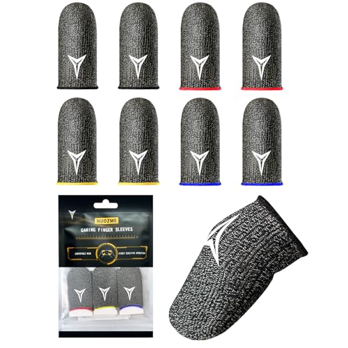 Mobile Gaming Finger Sleeves, Nuozme Finger Sleeves Fit All Mobile Phone Tablet Touchscreen Devices, 0.3mm Silver Fiber, Smooth Feel,Anti-Sweat, Extremely Thin,4 Colors 8 Pack