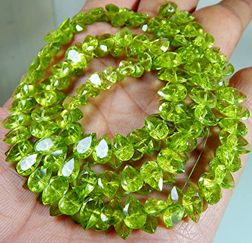 Peridot véritable en perle poire facettée pour création bijoux DIY
