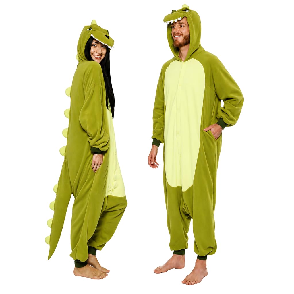 Dinosaur Adult Onesie - T-Rex Halloween Costume - Plush Dino One Piece Cosplay Suit for Adults, Women and Men