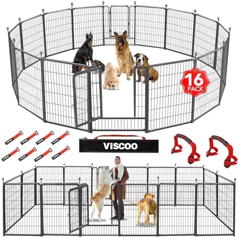 Top Picks in Outdoor Dog Fences with Gates You Haven't Considered 3 VISCOO Dog Playpen Outdoor, 16 Panels 40" High Metal Dog Fence with Gate, Pet Fence for Large/Small Dogs, Portable Dog Fence for RV Camping, Yard