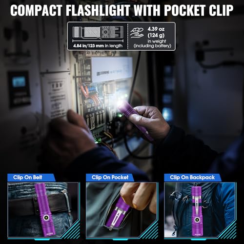 Image of Banral Rechargeable Small Powerful Flashlights, Pocket Mini LED Flash Light | Compact EDC, USB-C Rechargeable, 12H Runtime, 4 Modes Zoomable, Memory Function, Waterproof for Home, Camping, Emergency, Car