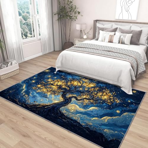 Tapis Arbre de la Vie 160x230 Peinture à l'Huile en Flanelle Premium