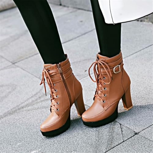 Image of FOREADA Goth Platform Heel Combat Boots Women Pearl Lace Victorian Booties