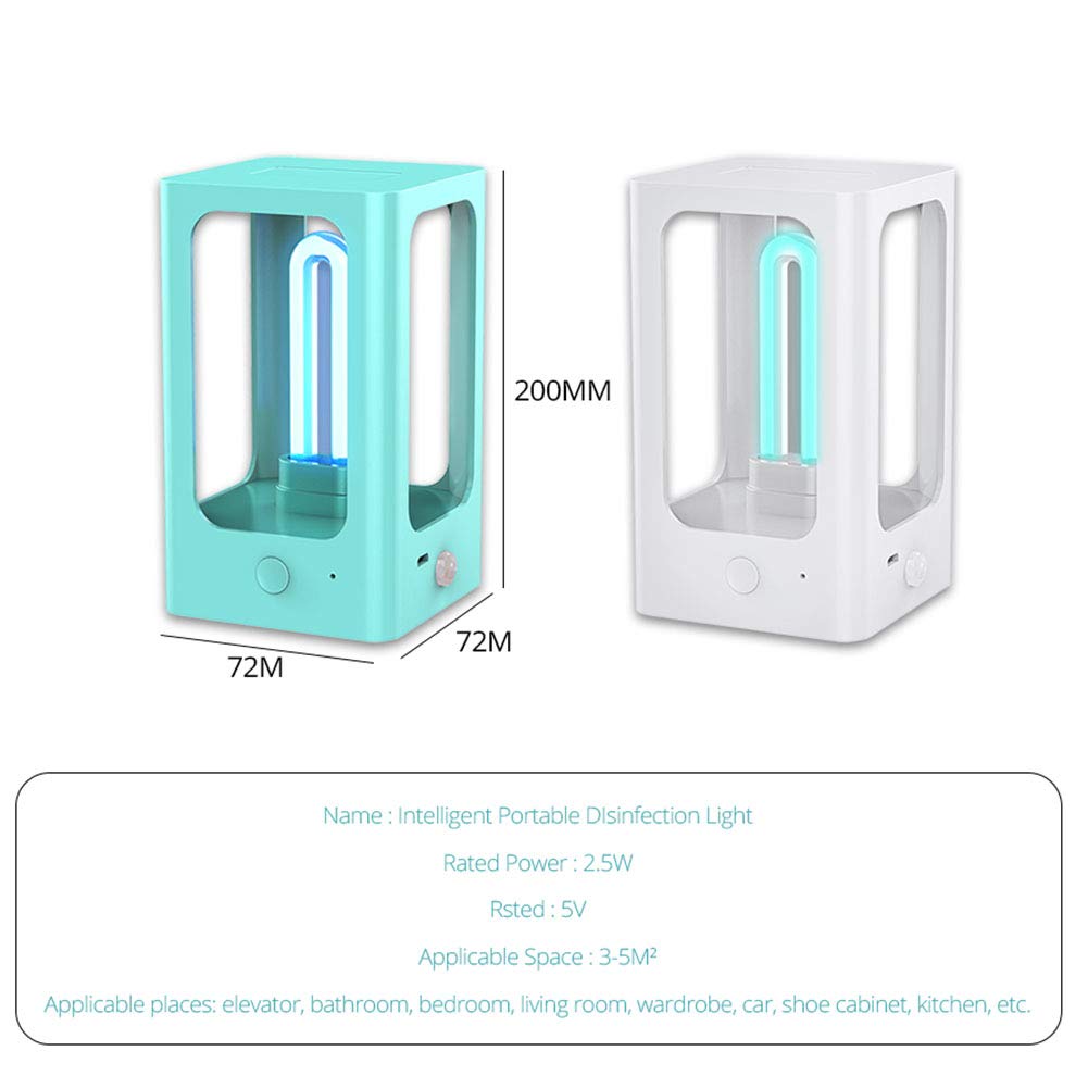 USB Esterilizador de luz UV recargable Sensor de movimiento PIR Lámparas de esterilizador ultravioleta Lámpara de esterilizador UVC portátil,Blanco