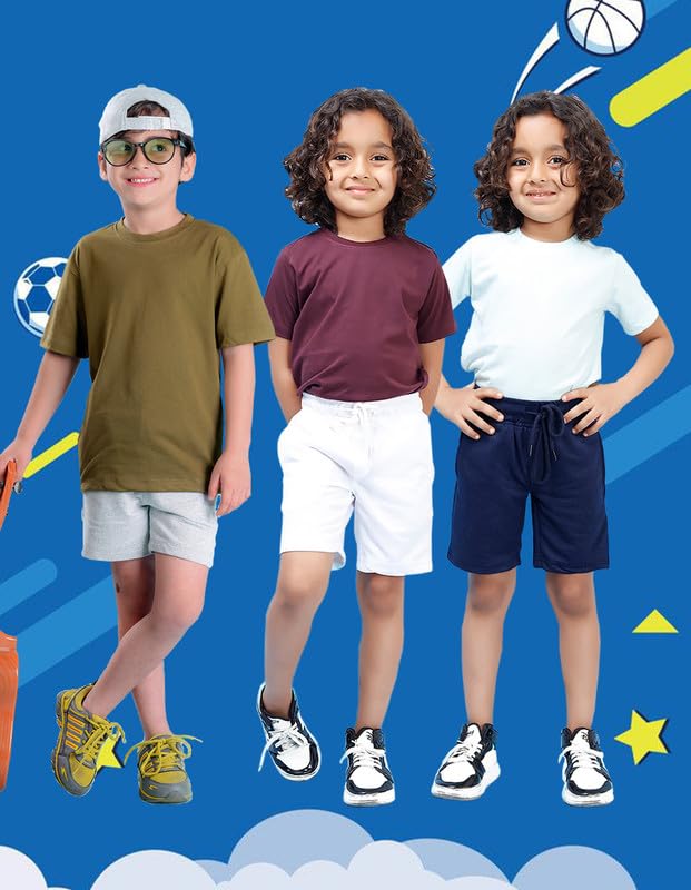Image of Nusyl Solid & Printed Cotton Blend Shorts for Boys | Comfortable Casual Shorts | Soft Breathable Fabric with Elastic Waistband | Relaxed Fit | 2-16 Years | Multiple Colors