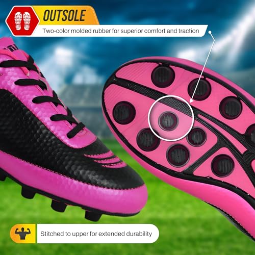 Vizari Infinity FG Soccer Cleats | Firm Ground Soccer Cleats for Outdoor Surfaces and Fields | Lightweight and Easy to wear Youth Soccer Cleats | Pink/Black | Toddler