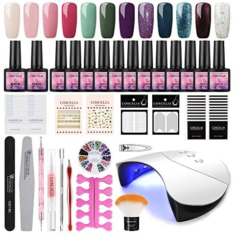 Saint-Acior Gel Nail Collection 36W LED/UV Curing Lamp 12pcs Gel Nail Polish Set Nail Salon Kit Manicure Design Set Cover