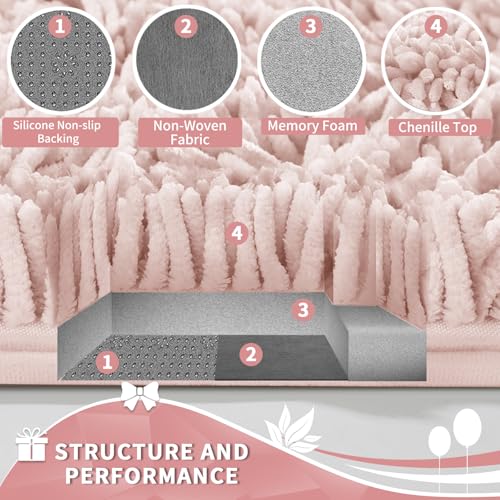 Image of Yimobra Toilet Rugs U Shaped Washable, Extra Thick Soft Absorbent Chenille Contour Bathroom Rugs for Toilet 24x20 Inch, Quick Dry Non Slip Toilet Mat for Bath Floor, Pink