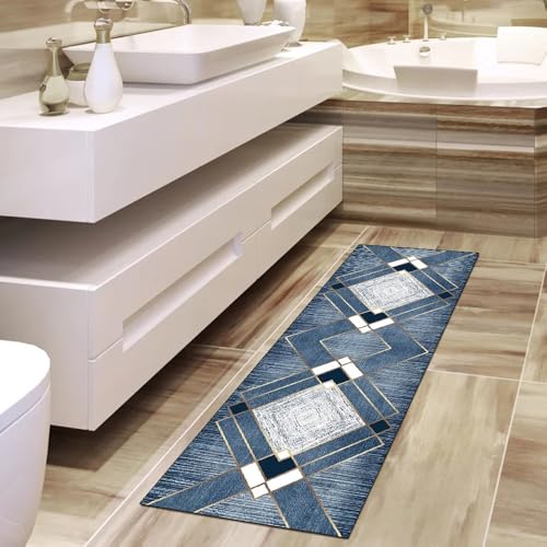 Alfombra de pasillo azul moderna para decorar cocinas y dormitorios amplios 4