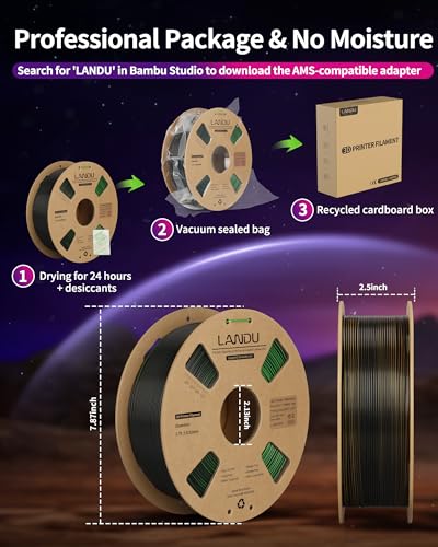 Image of LANDU Silk Tri-Color PLA Filament 1.75mm 1Kg,Triple Color Silk PLA Filament, Silk Rainbow PLA Filament,Neatly Wound 3D Printer Filament,3 in 1 Multi Color Filament + /-0.02mm, Silk Gold Green Black