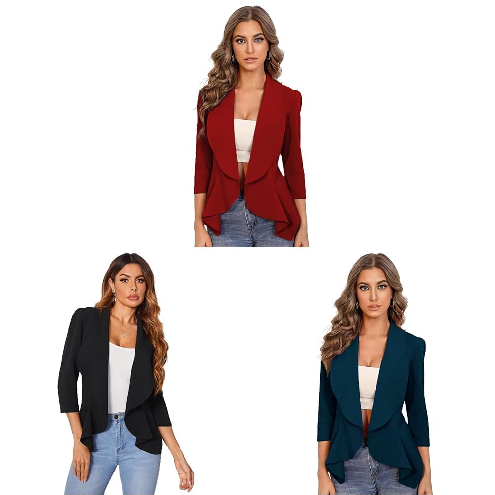 kotty Women's Single Breasted Relaxed Fit Shawl Collar Blazer in Coal Black & Snow White.-picture-17