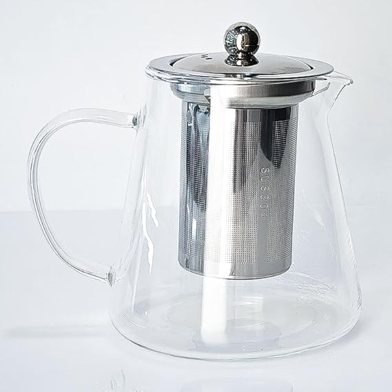 Clear Glass Tea Kettle with Stainless Steel Infuser and Lid