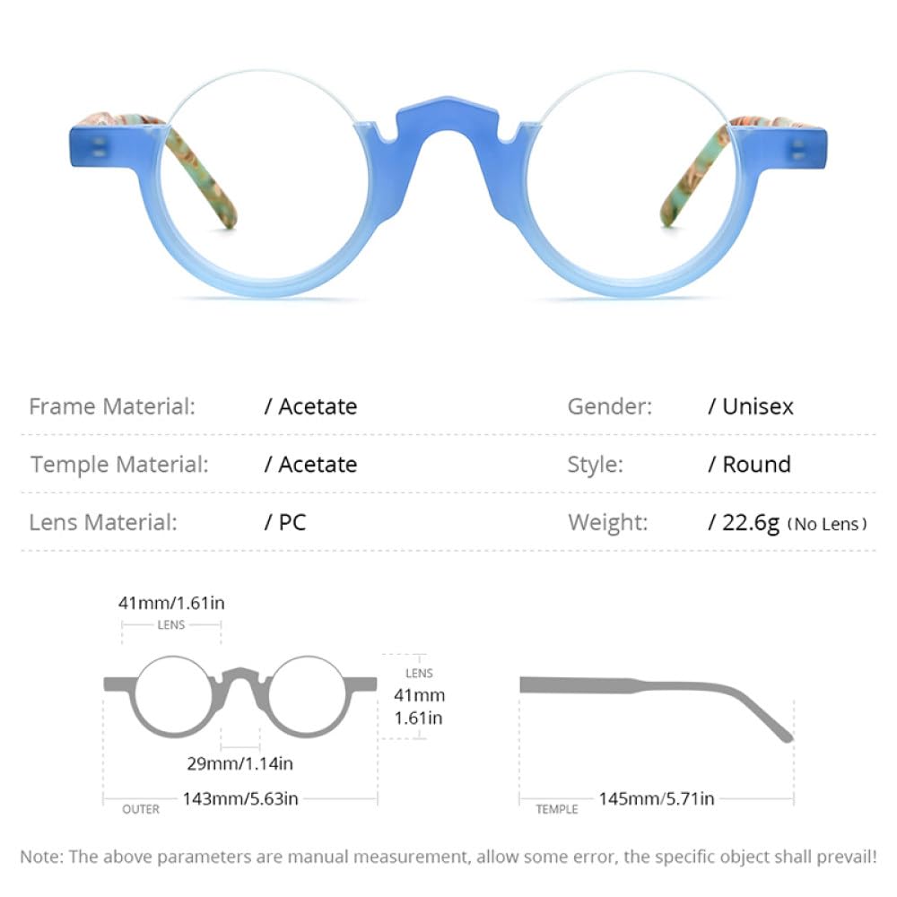 MUTYNE Montura de gafas de acetato mate para mujer, anteojos redondos, gafas de media montura a la moda