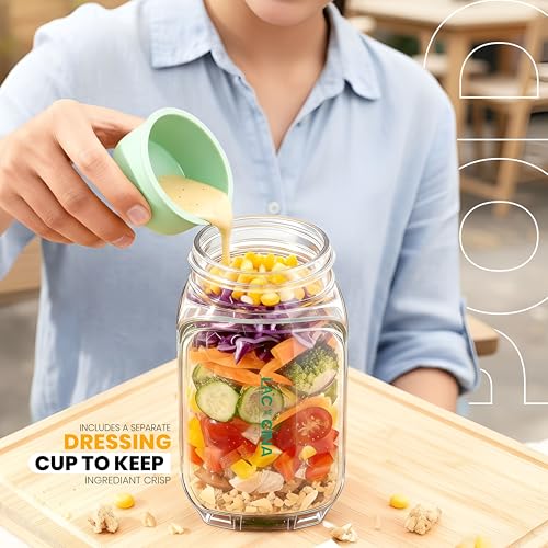 Image of La'Cocina Portable Salad Jar, Salad Pod Leakproof Container, Tritan Material, 4.5 Cup Capacity, Microwave and Dishwasher Safe, for Office, Gym and Travel