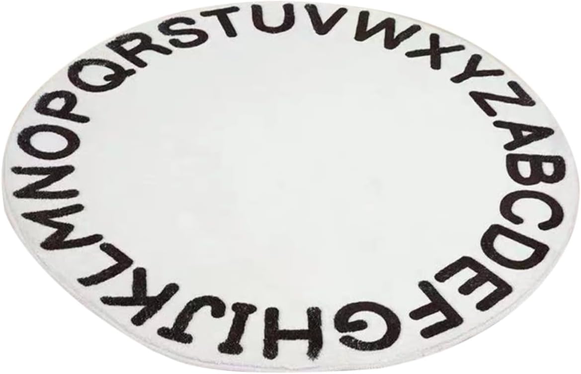 Hemobllo Nordic Style Round Area Rug Non Slip Floor Mat with English Alphabet Pattern Soft Supple Carpet for Educational Play Mat for Bedroom and Living Decoration