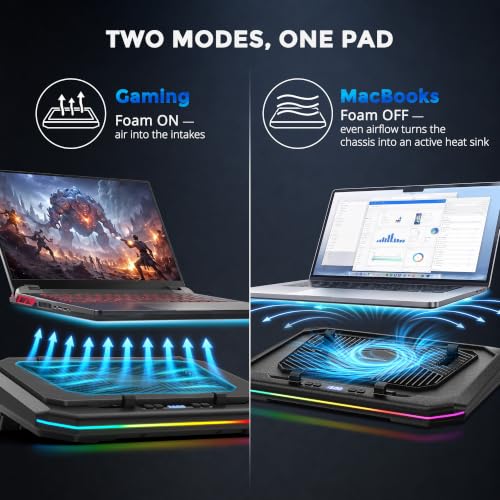 Image of Laptop Cooling Pad, Quiet Turbo Fan Laptop Cooler for 12-19 Inch Gaming Laptop and MacBook, Height Adjustable Laptop Cooling Stand with RGB Light, Sealed Airflow Cooler Pad, USB Powered