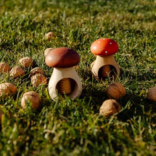 Creative Home Nussknacker Holz Set 2 Stück | Fliegenpilz und Steinpilz Form | 10 x 6 cm | Natürliches Buchenholz | mit Schraubmechanismus | Schraubgewinde | Massiv & Nützlich Nussknack