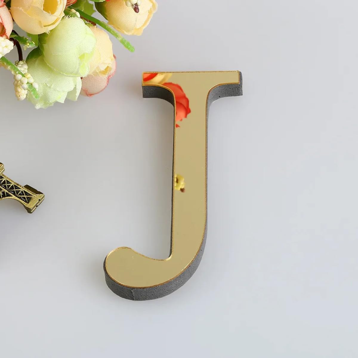 Mirror Letter Wall Stickers, 3D Acrylic Self-Adhesive Alphabet Sign Art Sticker Decals for DIY Wall Living Room Bedroom Home Decor, 11.81 Inch, Gold(Letter J)