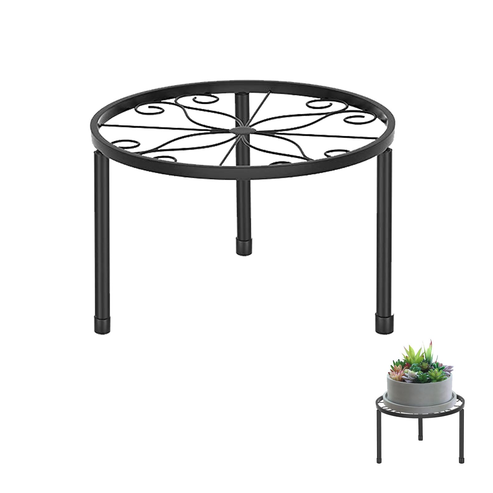 Helweet Soporte para Plantas, Soporte para Macetas de Flores, Pie para Plantas, Soporte para Plantas de Interior, Adecuado para Interior, Exterior, Patio, Jardín, Balcón, 21 x 9cm, Negro