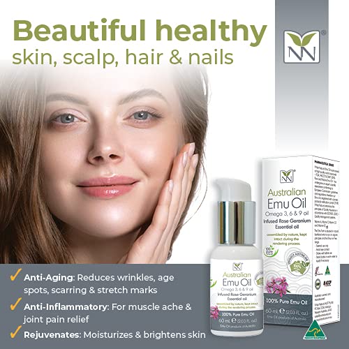 Miniatura 2 de Y-Not Natural - Aceite de emú orgánico farmacéutico 100% puro, 2.0 fl oz, aceite aborigen Omega 3, 6 y 9 de corral libre infundido con geranio rosa