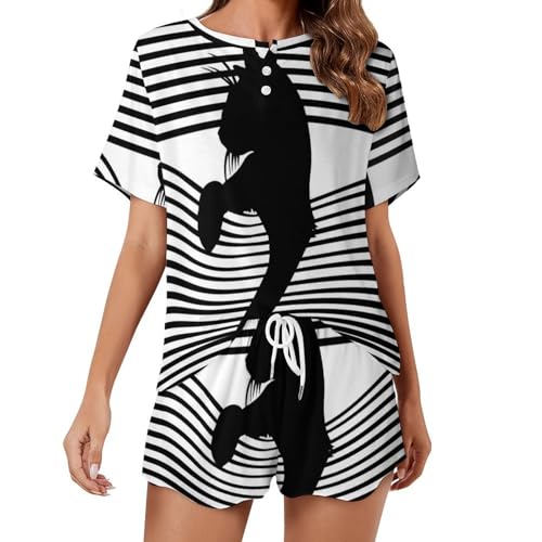 Pyjama chat noir de poche ensemble femme vêtement de nuit ete chic