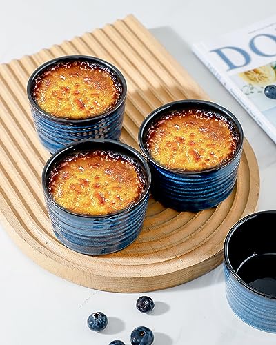 Ramekins 8 oz Oven Safe,Set of 6 Ceramic Souffle Dish Oven Safe for Creme Brulee,Porcelain Creme Custard Cups for Pudding,Creme Brulee,Serving Dip, Custard,Ice Cream,Dishwasher Safe,Blue - Image 3
