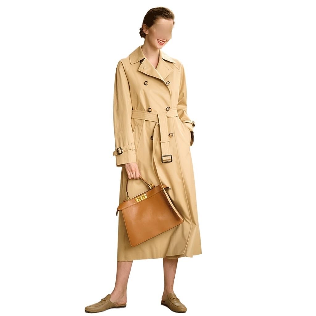Premium Khaki Trench Coat Womens Mid-length Double-breasted Autumn and Winter Cotton Jacket