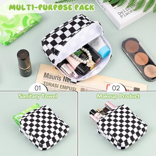 Image of Sanitary Pad Storage Bag Portable Period Bag for Teen Pads /Sanitary Napkins /Small Tampons, Sanitary Napkin Storage Bag First Period Gifts for Teen Girls (Black-white Check)