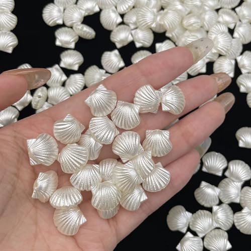 100PCS Pearl Shell Beads for Jewelry Making,Cute White Aesthetic Beads with Holes,Bulk Mermaid Accessories Women DIY Hair Clip Bracelet Resin Charms for Crafts 12mm