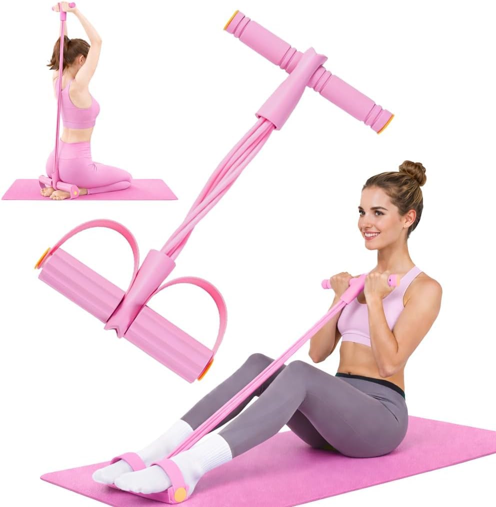 6 Tube Multifunction Tension Rope Foot Pedal Resistance Band with Handles, Pink, for Abdominal and Leg Muscle Training-Pink-image-11