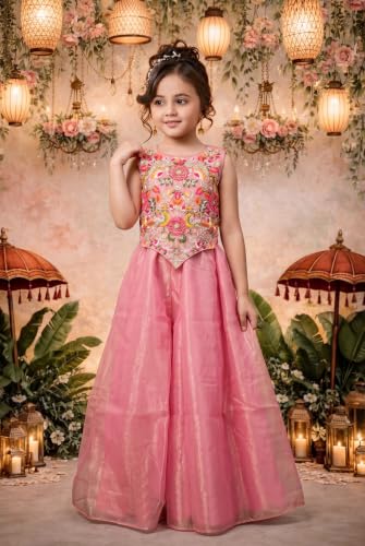 Image of Girls Art Silk Embroidered Kurta & Sharara Set | Festive & Wedding Traditional Outfit | Ethnic Wear for Kids | Stylish Sharara Suit Set