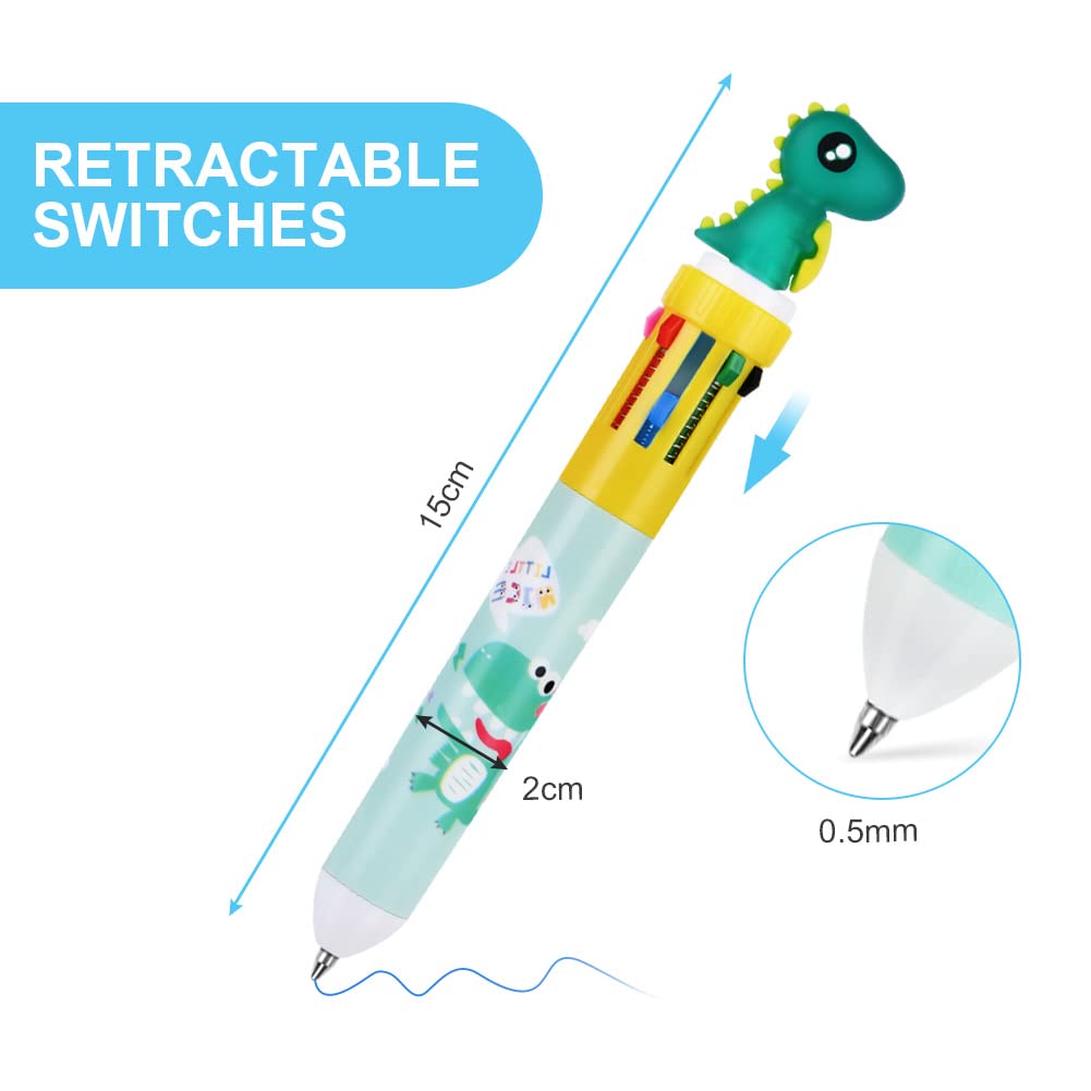 OFFCUP Multicolor Ballpoint Pen, 4pcs 10-in-1 Retractable Ballpoint Pens, 10colours Roller Ball Multicolor Pens for Office School Supplies Students Children Kids Gifts (Dinosaur) - Image 2