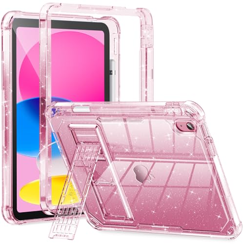 INFILAND Kids Case for iPad A16 11 inch 11th Generation,iPad 10th Generation Case 10.9 Inch, Clear Heavy Duty Shockproof Protective Cover with Stand, Glitter Cute Shell for Girls, Women (Pink)