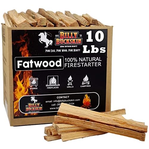 10lb Fatwood Fire Starter Sticks | 100% Natural Fire Starters for Campfires, Firepit, Fireplaces, BBQ, Wood Stoves | Easy Ignition w/Just 2 Sticks | Camping Essentials by Billy Buckskin (10lb Box)