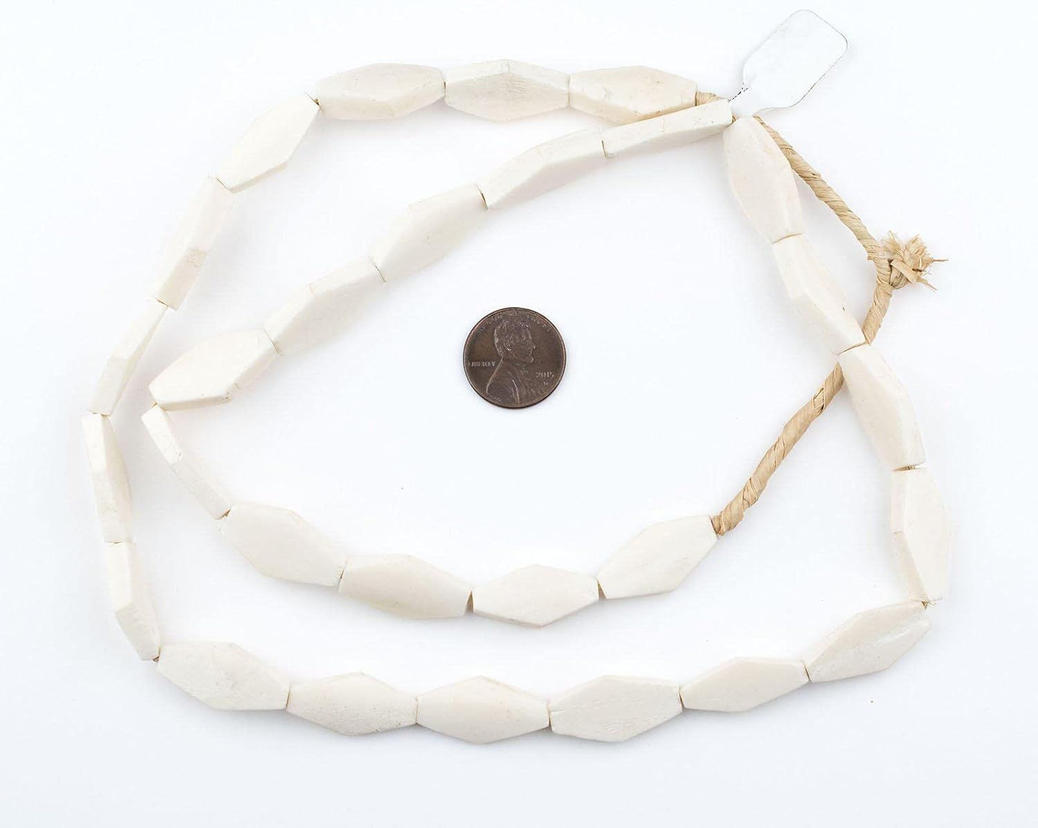 The Bead Chest Kenya White Bone Beads Geometric 15mm African Unusual 30 Inch Strand Handmade