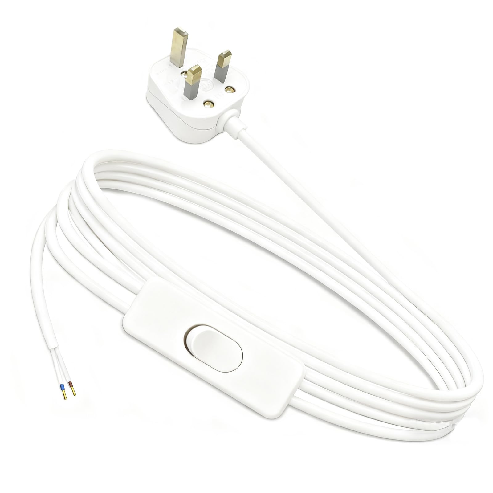MejaRizon® Lamp Switch, 2 Core Table Lamp Pre-Made Cable with Inline Switch 1.8 Meters, 250V 6A Light Switches, UK Plug Light Switches with 5A Fused, Suitable for Desk Lamp, White