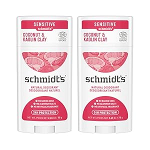 Schmidt’s Aluminum Free Natural Deodorant Coconut & Kaolin Clay 2-pk for Women and Men, with 24 Hour Odor Protection, Certified Natural, Cruelty Free, Vegan Deodorant 2.65oz