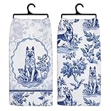 Koesus Coquette - Toallas de cocina de pastor alemán con lazo chinoiserie azul y blanco, toallas de mano para baño, regalo de pastor alemán, paño de cocina, 16 x 24 pulgadas, juego de 2