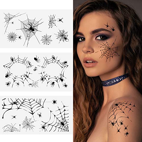 30 Sheets Halloween Spider and Spider Web Temporary Tattoos Stickers for Halloween Witch Costume Party on Face Cheek Arm Hand Ankle (Style 4)