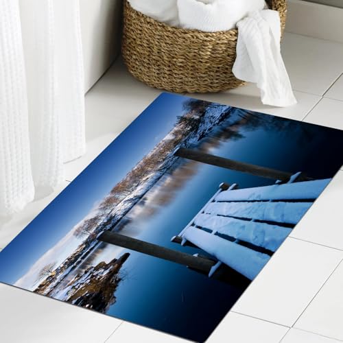 JHAOUNUK Weich Badezimmerteppich 60x90cm,Kunstfoto von Holzdeck am Ufer eines kleinen Sees im Winter Schweden Fr,rutschfest waschbar Badematte Flauschige Badteppich Saugfähig Badvorleger Duschvorleger JHAOUNUK Weich Badezimmerteppich 60x90cm,Kunstfoto von Holzdeck am Ufer eines kleinen Sees im Winter Schweden Fr,rutschfest waschbar Badematte Flauschige Badteppich Saugfähig Badvorleger Duschvorleger
