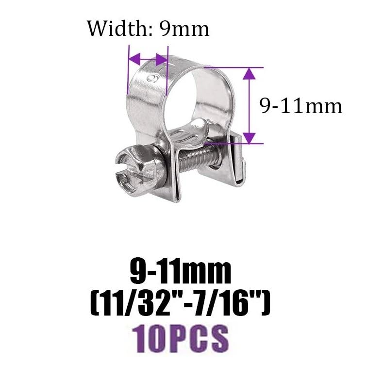 10PCS/Set Car Fuel Hose Clips Hoses Clamps Set Mini Carbon Steel Air Hose Clamp Diesel Petrol Pipe Clips Auto Hose Parts(9-11MM)