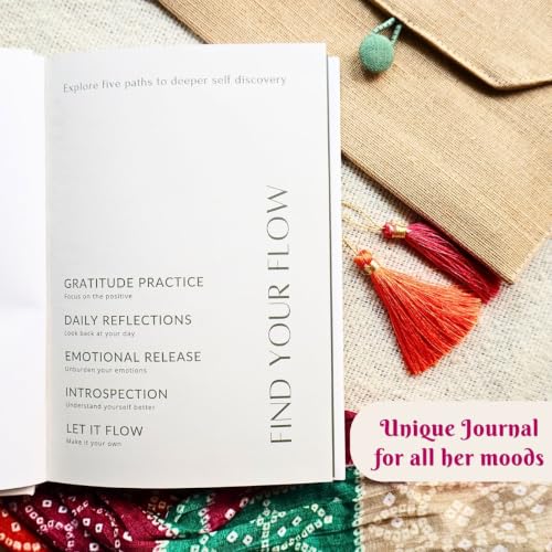 Image of Rakhi Gift Set for sisters- 5-in-1 Guided Journal Diary, Indian Lace Gift Packaging, Money Envelope & Personal Message Bookmark Card for sisters