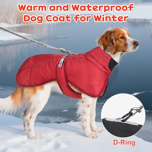 Ledeak Warme Hundemäntel, Warmer Winter Wasserdicht Hundejacke, Reflektierende Hundejacke mit Verstellbarem Verschluss, Outdoor hundemantel, Baumwolle Dog Coat für Mittelgroße Große Hund (Rot, 3XL)