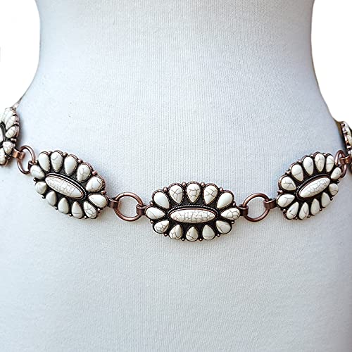 Emulily Western Concho Fashion Stone Chain Belt Western Flower Concho2