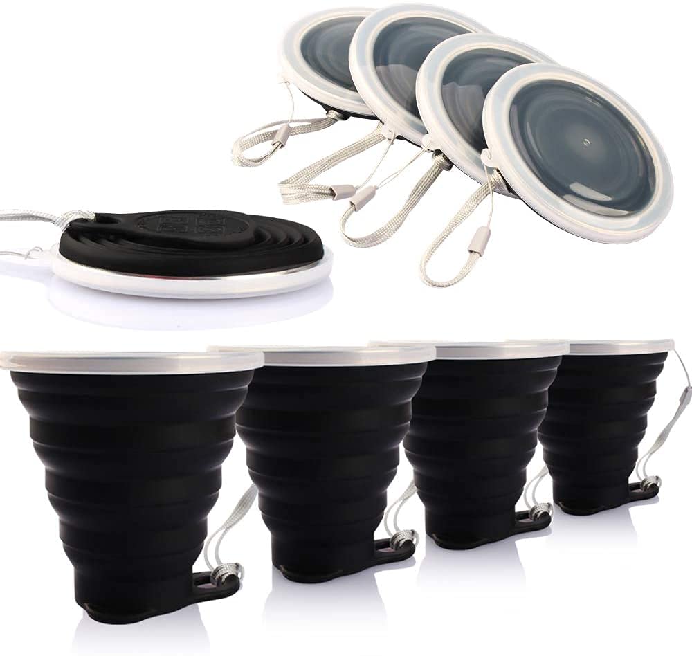 ME.FANSilicone Collapsible Travel Cup - Silicone Folding Camping Cup with Lids - Expandable Drinking Cup Set of 4- Portable, Graduated [9.22oz]